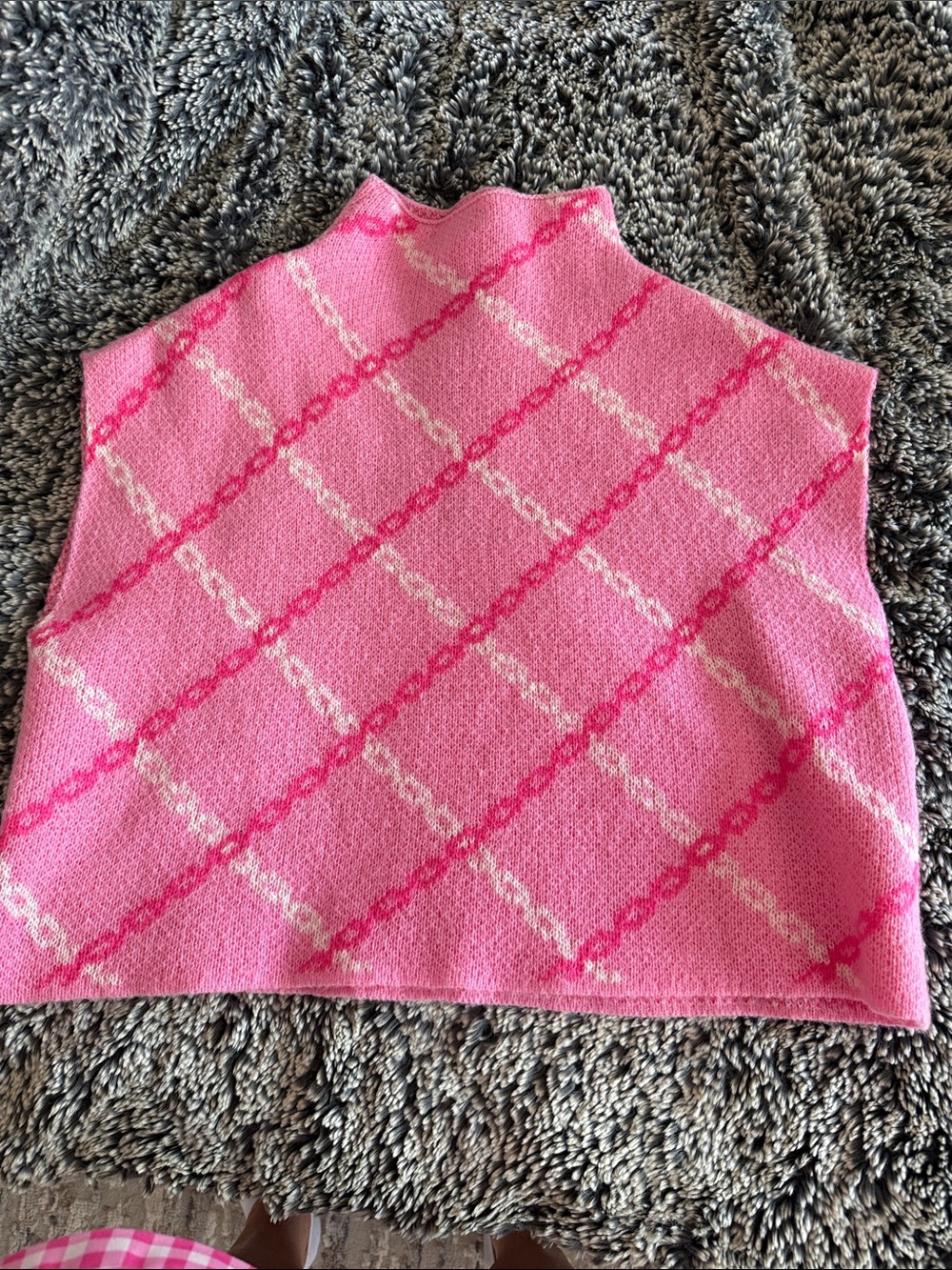 THML Pink Diamond-Chain Mock Neck Sweater Vest